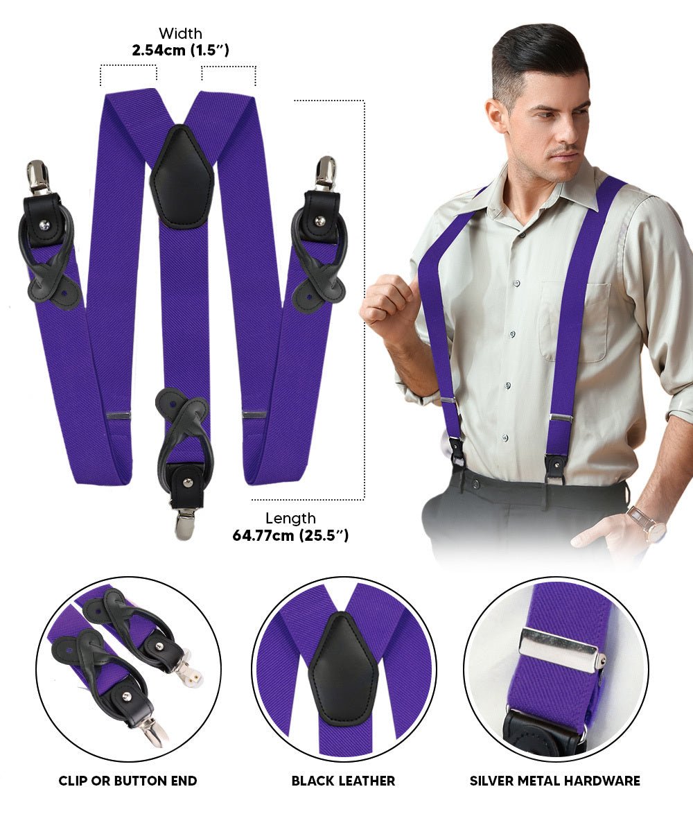 Vittorio Farina Men's Convertible Suspender in Gift Box: 70% Polyester & 30% Elastomer - Suits You Sir - Purple - Silver