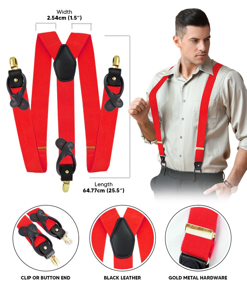 Vittorio Farina Men's Convertible Suspender in Gift Box: 70% Polyester & 30% Elastomer - Suits You Sir - Red - Gold