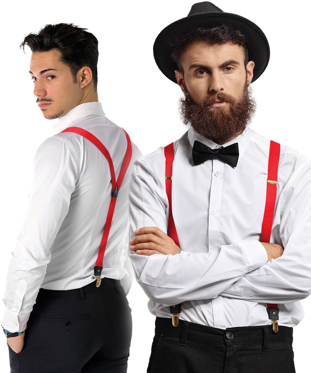 Vittorio Farina Men's Convertible Suspender in Gift Box: 70% Polyester & 30% Elastomer - Suits You Sir - Red - Gold