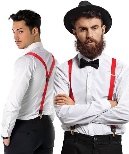Vittorio Farina Men's Convertible Suspender in Gift Box: 70% Polyester & 30% Elastomer - Suits You Sir - Red - Gold