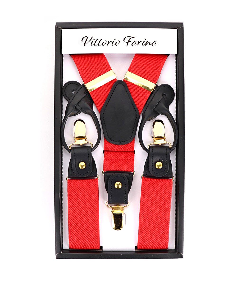Vittorio Farina Men's Convertible Suspender in Gift Box: 70% Polyester & 30% Elastomer - Suits You Sir - Red - Gold