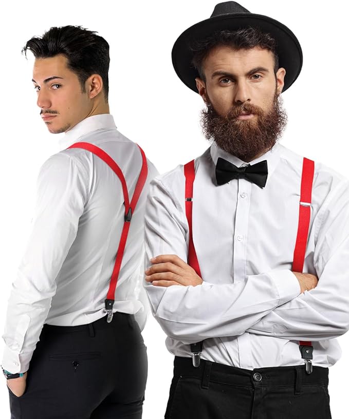 Vittorio Farina Men's Convertible Suspender in Gift Box: 70% Polyester & 30% Elastomer - Suits You Sir - Red - Silver