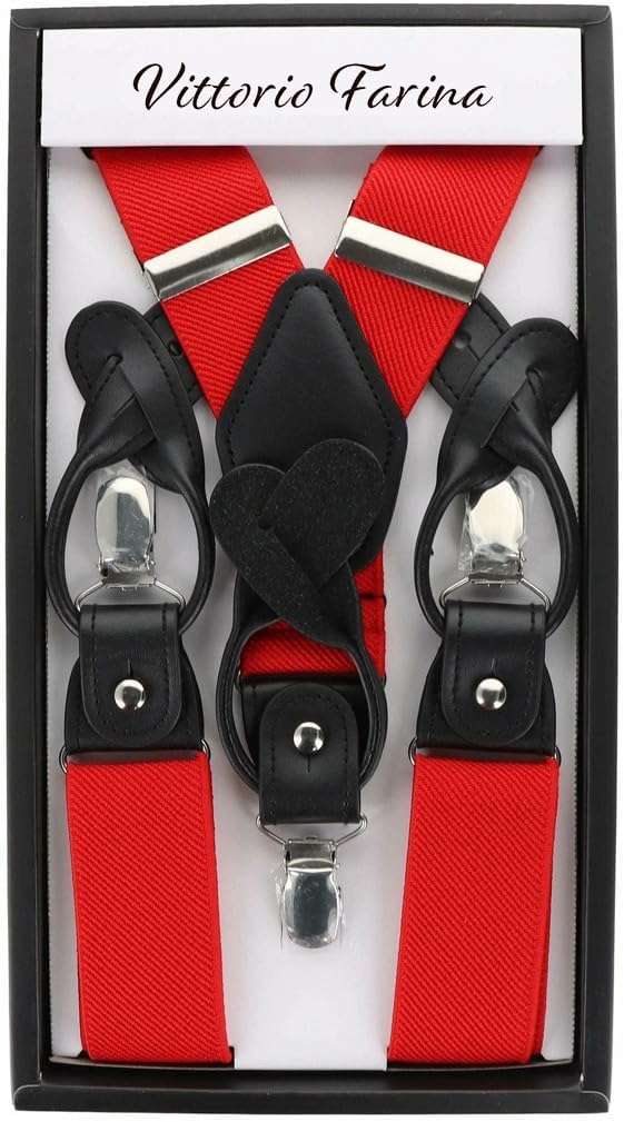 Vittorio Farina Men's Convertible Suspender in Gift Box: 70% Polyester & 30% Elastomer - Suits You Sir - Red - Silver