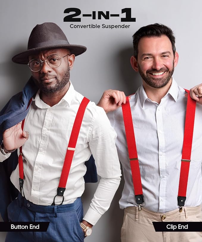 Vittorio Farina Men's Convertible Suspender in Gift Box: 70% Polyester & 30% Elastomer - Suits You Sir - Red - Silver