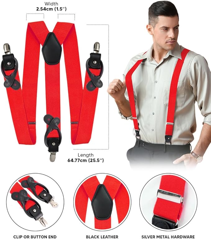 Vittorio Farina Men's Convertible Suspender in Gift Box: 70% Polyester & 30% Elastomer - Suits You Sir - Red - Silver