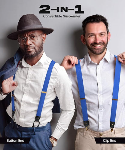 Vittorio Farina Men's Convertible Suspender in Gift Box: 70% Polyester & 30% Elastomer - Suits You Sir - Royal Blue - Gold