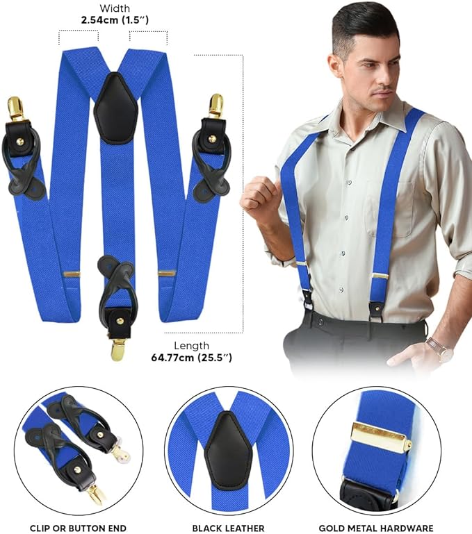 Vittorio Farina Men's Convertible Suspender in Gift Box: 70% Polyester & 30% Elastomer - Suits You Sir - Royal Blue - Gold