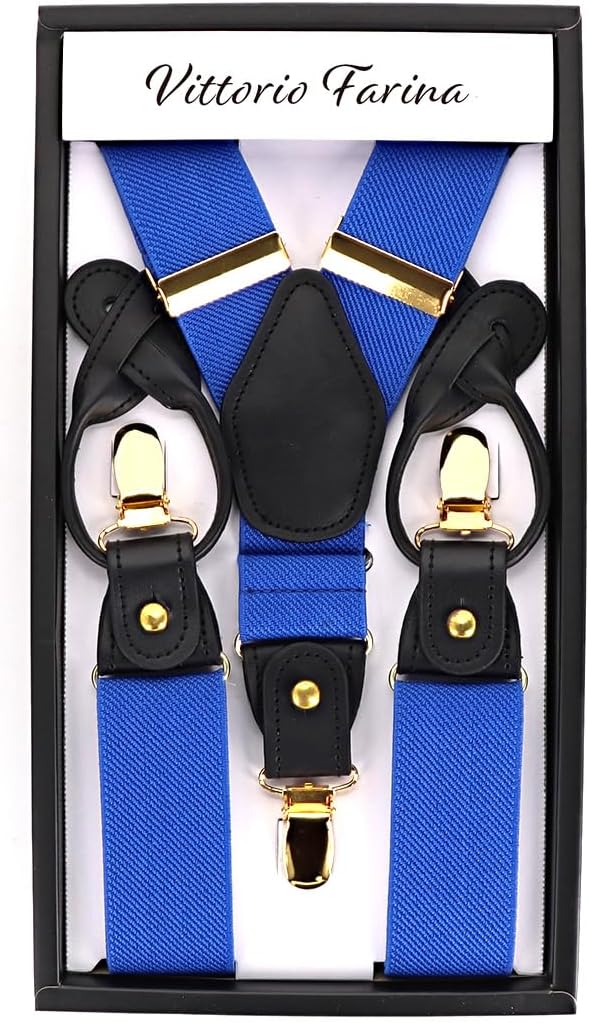 Vittorio Farina Men's Convertible Suspender in Gift Box: 70% Polyester & 30% Elastomer - Suits You Sir - Royal Blue - Gold