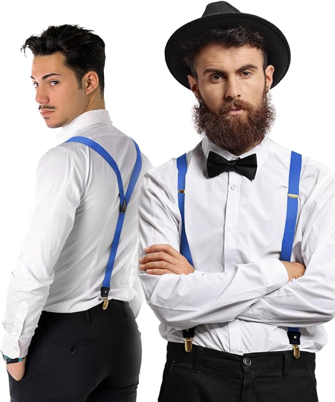 Vittorio Farina Men's Convertible Suspender in Gift Box: 70% Polyester & 30% Elastomer - Suits You Sir - Royal Blue - Gold