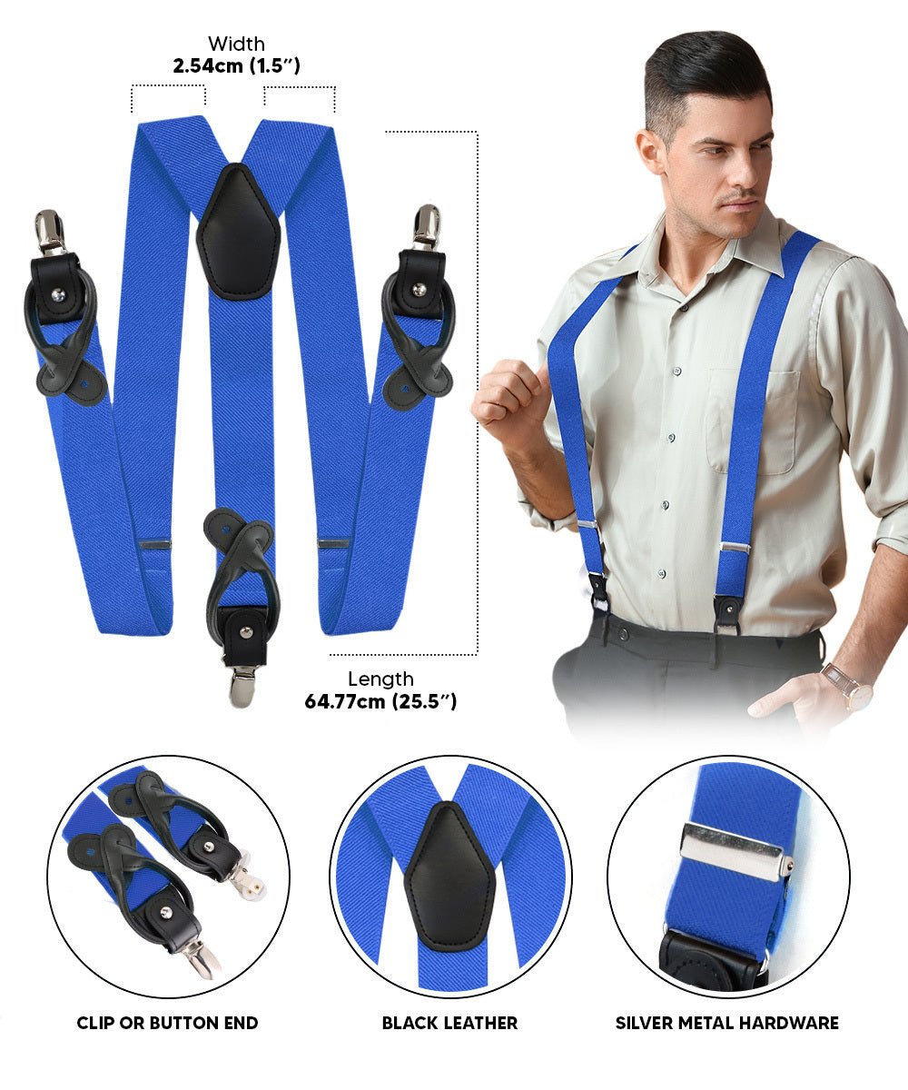 Vittorio Farina Men's Convertible Suspender in Gift Box: 70% Polyester & 30% Elastomer - Suits You Sir - Royal Blue - Silver