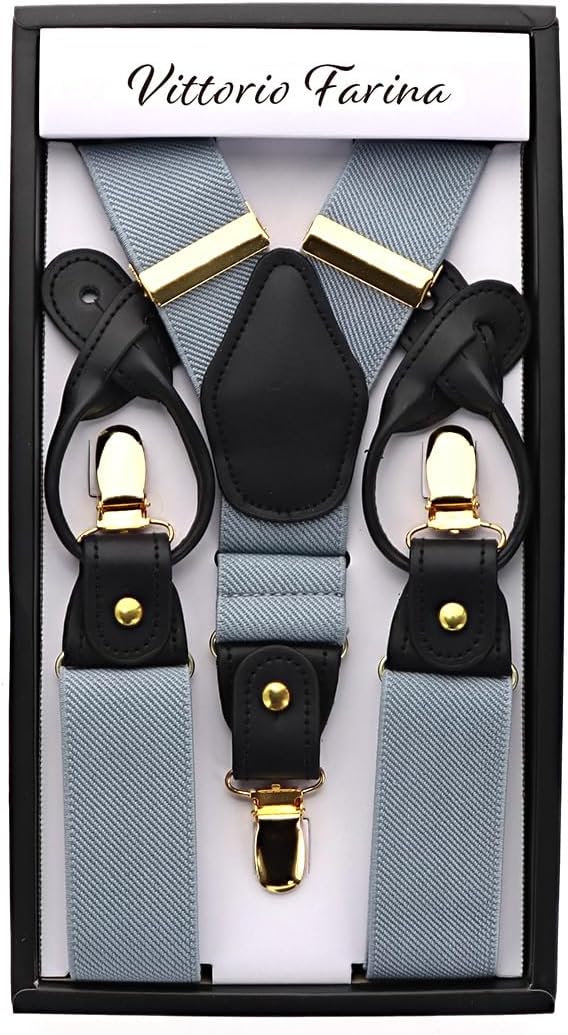 Vittorio Farina Men's Convertible Suspender in Gift Box: 70% Polyester & 30% Elastomer - Suits You Sir - Silver - Gold
