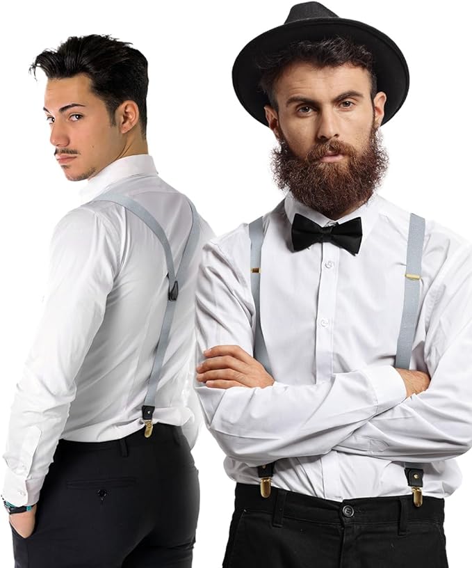 Vittorio Farina Men's Convertible Suspender in Gift Box: 70% Polyester & 30% Elastomer - Suits You Sir - Silver - Gold