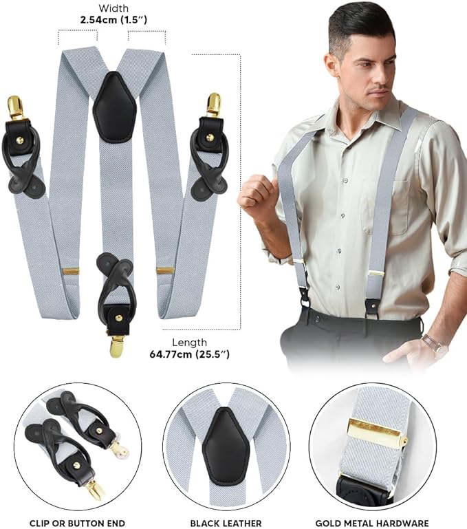 Vittorio Farina Men's Convertible Suspender in Gift Box: 70% Polyester & 30% Elastomer - Suits You Sir - Silver - Gold
