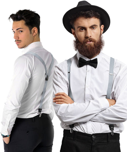 Vittorio Farina Men's Convertible Suspender in Gift Box: 70% Polyester & 30% Elastomer - Suits You Sir - Silver - Silver