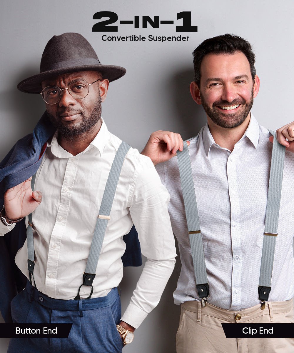 Vittorio Farina Men's Convertible Suspender in Gift Box: 70% Polyester & 30% Elastomer - Suits You Sir - Silver - Silver