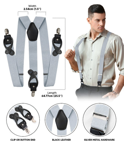 Vittorio Farina Men's Convertible Suspender in Gift Box: 70% Polyester & 30% Elastomer - Suits You Sir - Silver - Silver