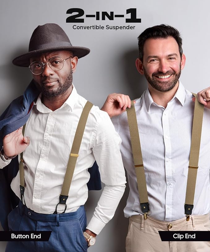 Vittorio Farina Men's Convertible Suspender in Gift Box: 70% Polyester & 30% Elastomer - Suits You Sir - Taupe - Gold