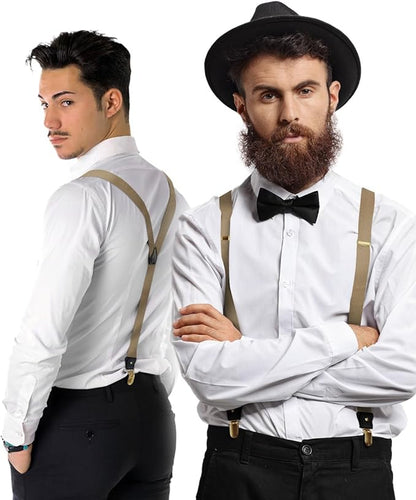 Vittorio Farina Men's Convertible Suspender in Gift Box: 70% Polyester & 30% Elastomer - Suits You Sir - Taupe - Gold