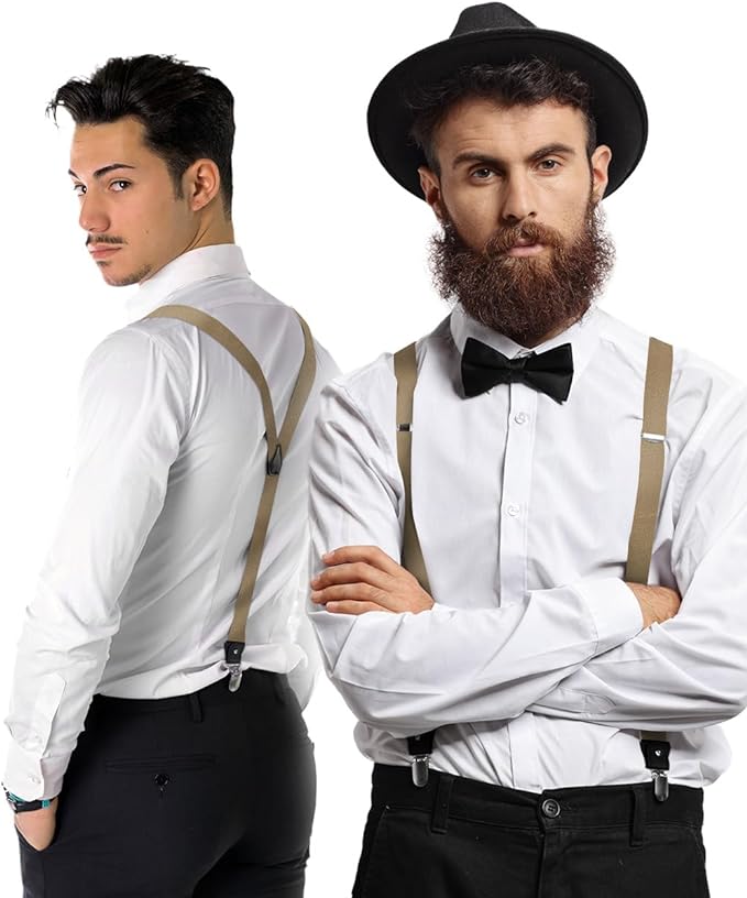Vittorio Farina Men's Convertible Suspender in Gift Box: 70% Polyester & 30% Elastomer - Suits You Sir - Taupe - Silver