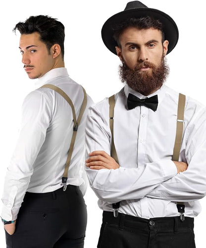 Vittorio Farina Men's Convertible Suspender in Gift Box: 70% Polyester & 30% Elastomer - Suits You Sir - Taupe - Silver