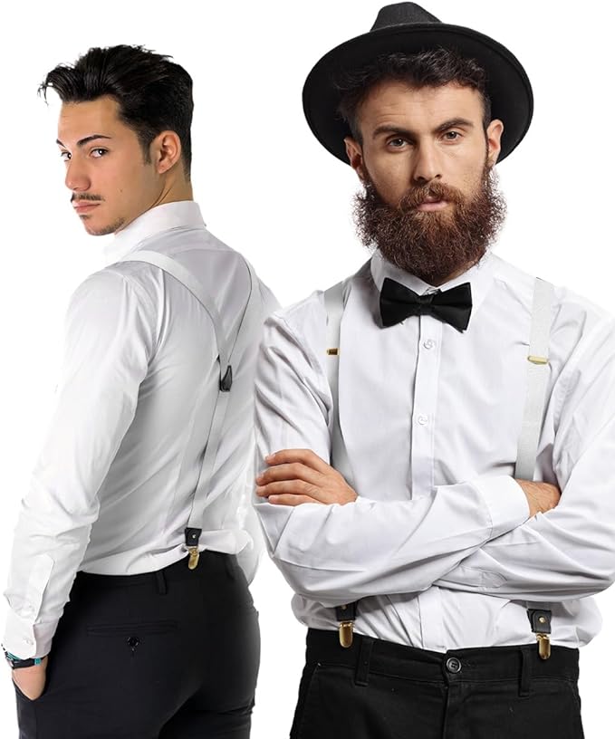 Vittorio Farina Men's Convertible Suspender in Gift Box: 70% Polyester & 30% Elastomer - Suits You Sir - White - Gold