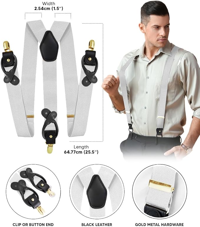 Vittorio Farina Men's Convertible Suspender in Gift Box: 70% Polyester & 30% Elastomer - Suits You Sir - White - Gold