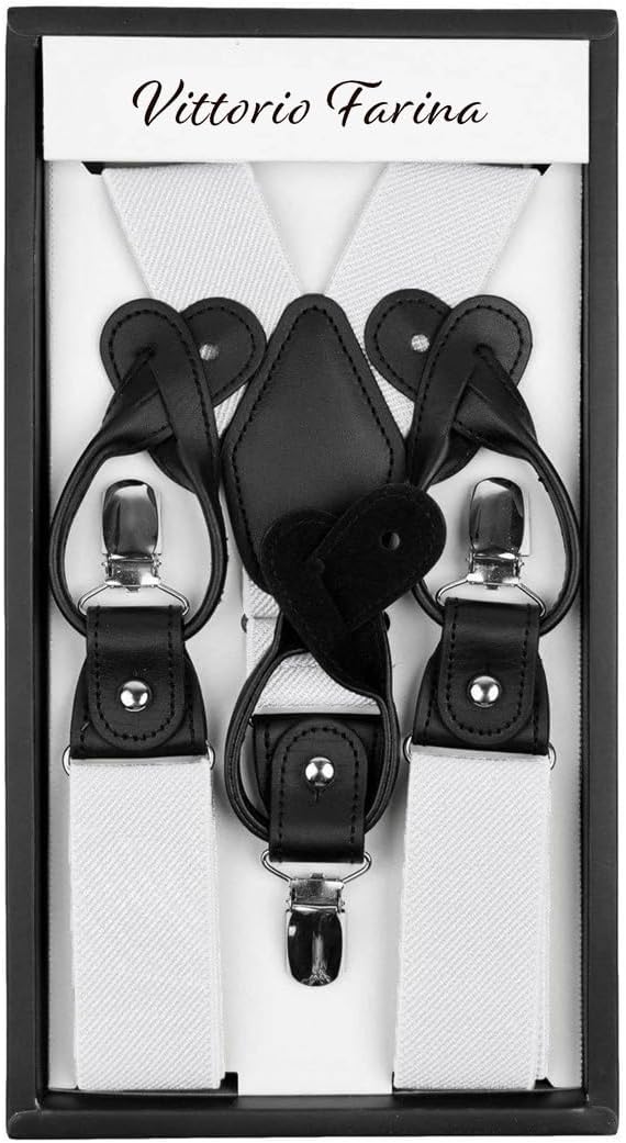 Vittorio Farina Men's Convertible Suspender in Gift Box: 70% Polyester & 30% Elastomer - Suits You Sir - White - Silver