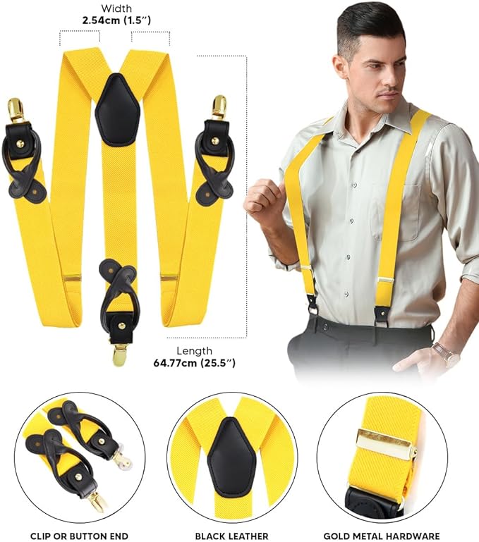 Vittorio Farina Men's Convertible Suspender in Gift Box: 70% Polyester & 30% Elastomer - Suits You Sir - Yellow - Gold