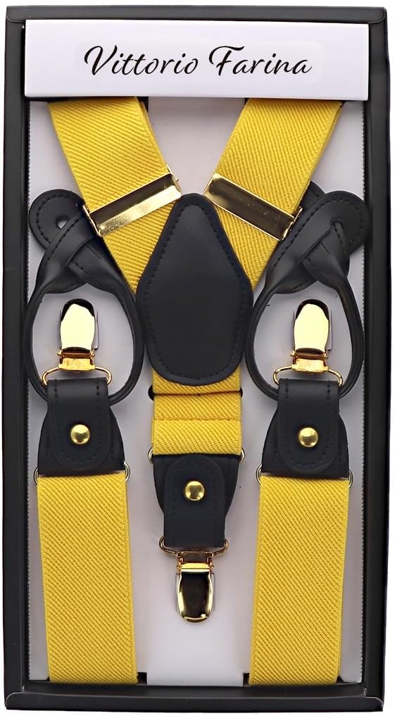 Vittorio Farina Men's Convertible Suspender in Gift Box: 70% Polyester & 30% Elastomer - Suits You Sir - Yellow - Gold