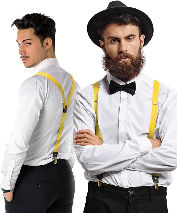 Vittorio Farina Men's Convertible Suspender in Gift Box: 70% Polyester & 30% Elastomer - Suits You Sir - Yellow - Gold