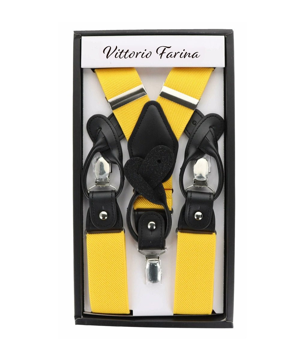 Vittorio Farina Men's Convertible Suspender in Gift Box: 70% Polyester & 30% Elastomer - Suits You Sir - Yellow - Silver