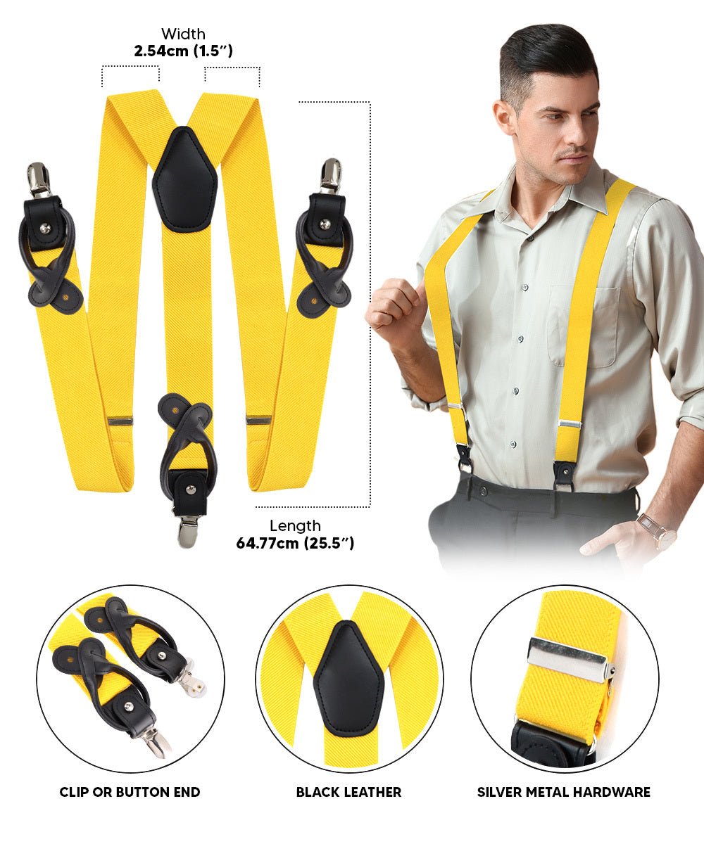 Vittorio Farina Men's Convertible Suspender in Gift Box: 70% Polyester & 30% Elastomer - Suits You Sir - Yellow - Silver