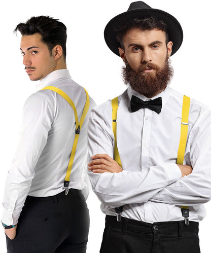 Vittorio Farina Men's Convertible Suspender in Gift Box: 70% Polyester & 30% Elastomer - Suits You Sir - Yellow - Silver