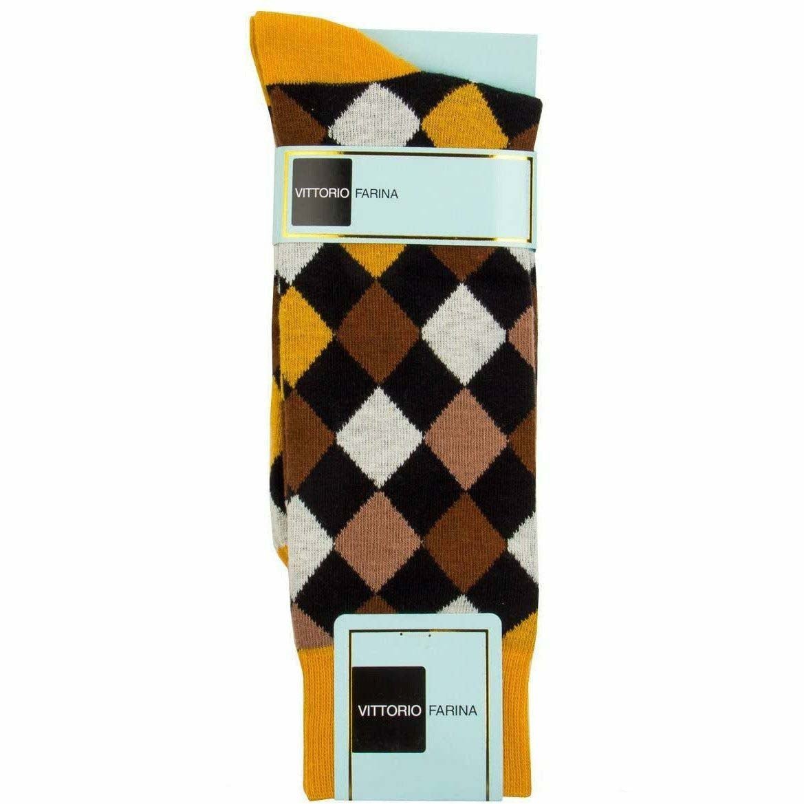 Vittorio Farina Men's Cotton Anklet Diamond Argyle Dress Socks - Suits You Sir - Mustard Yellow - 6
