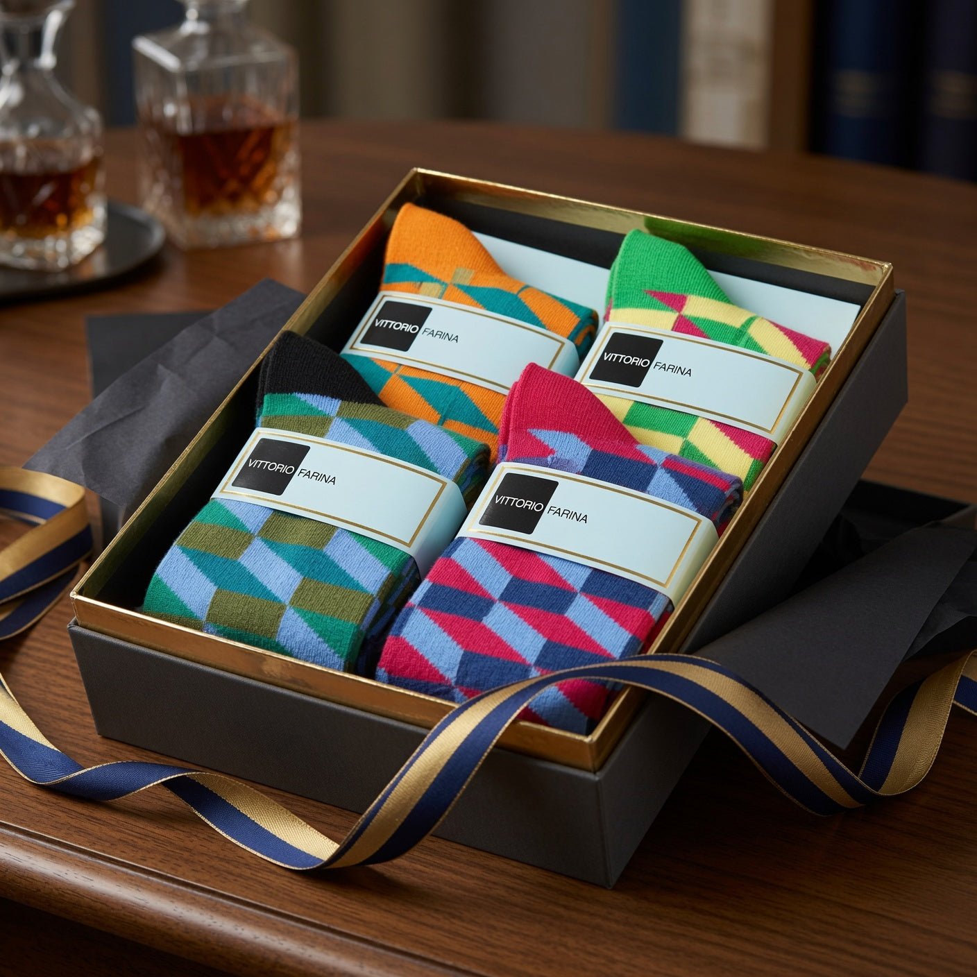 Vittorio Farina Men's Cotton Anklett Checker Dress Socks - Black, Gray and White - 6