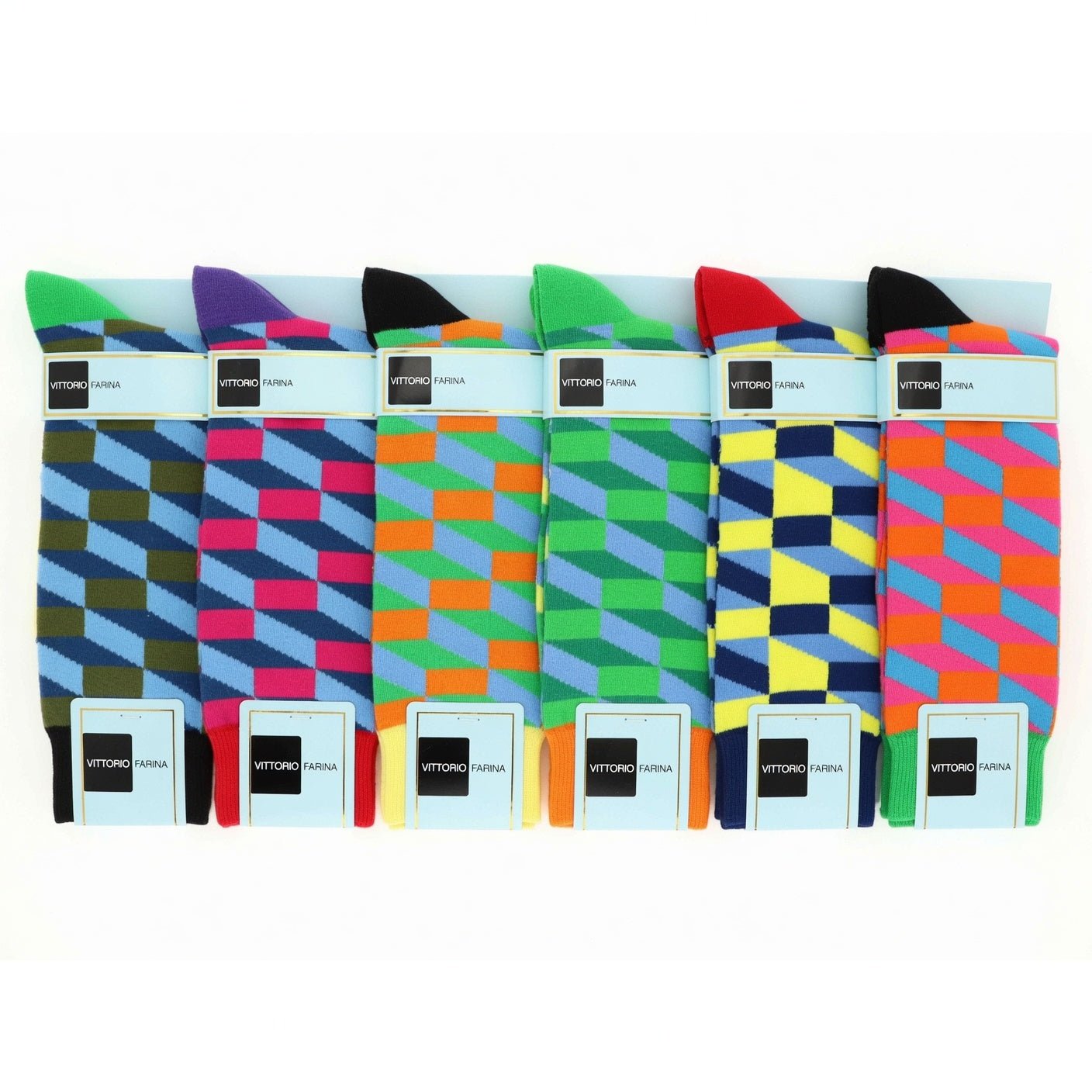 Vittorio Farina Men's Cotton Anklett Checker Dress Socks - Red, Navy Blue and Hot Pink - 6