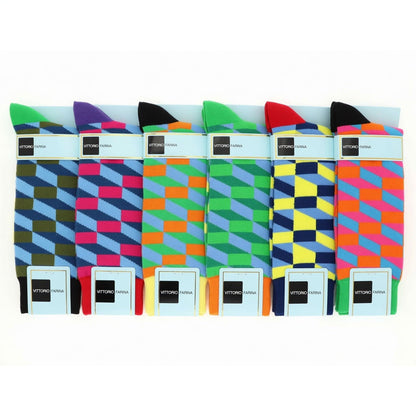 Vittorio Farina Men's Cotton Anklett Checker Dress Socks - Red, Navy Blue and Hot Pink - 6