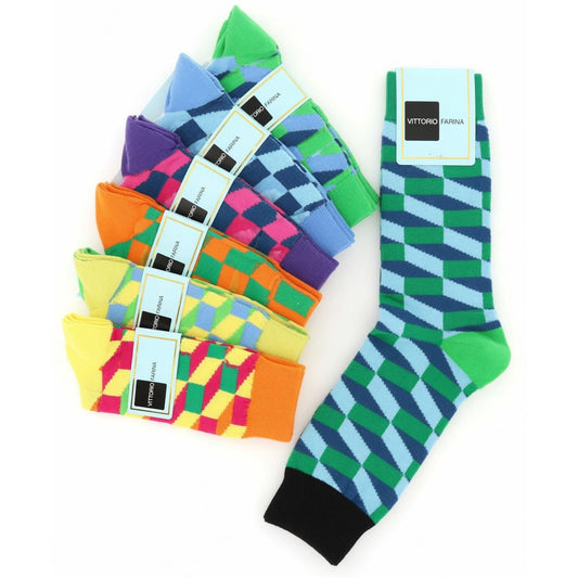 Vittorio Farina Men's Cotton Anklett Checker Dress Socks - Red, Navy Blue and Hot Pink - 6