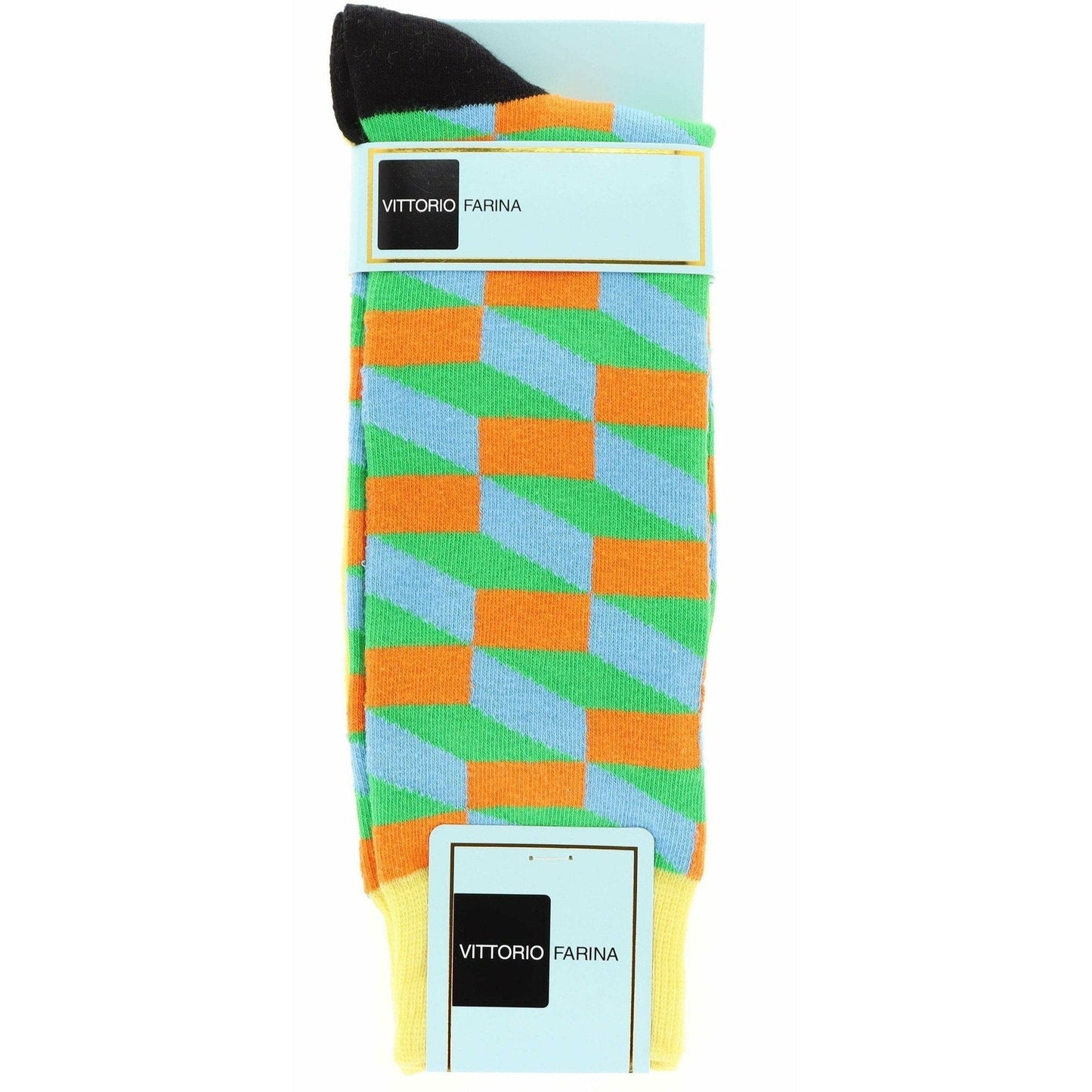 Vittorio Farina Men's Cotton Anklett Checker Dress Socks - Suits You Sir - Yellow, Green and Orange - 6