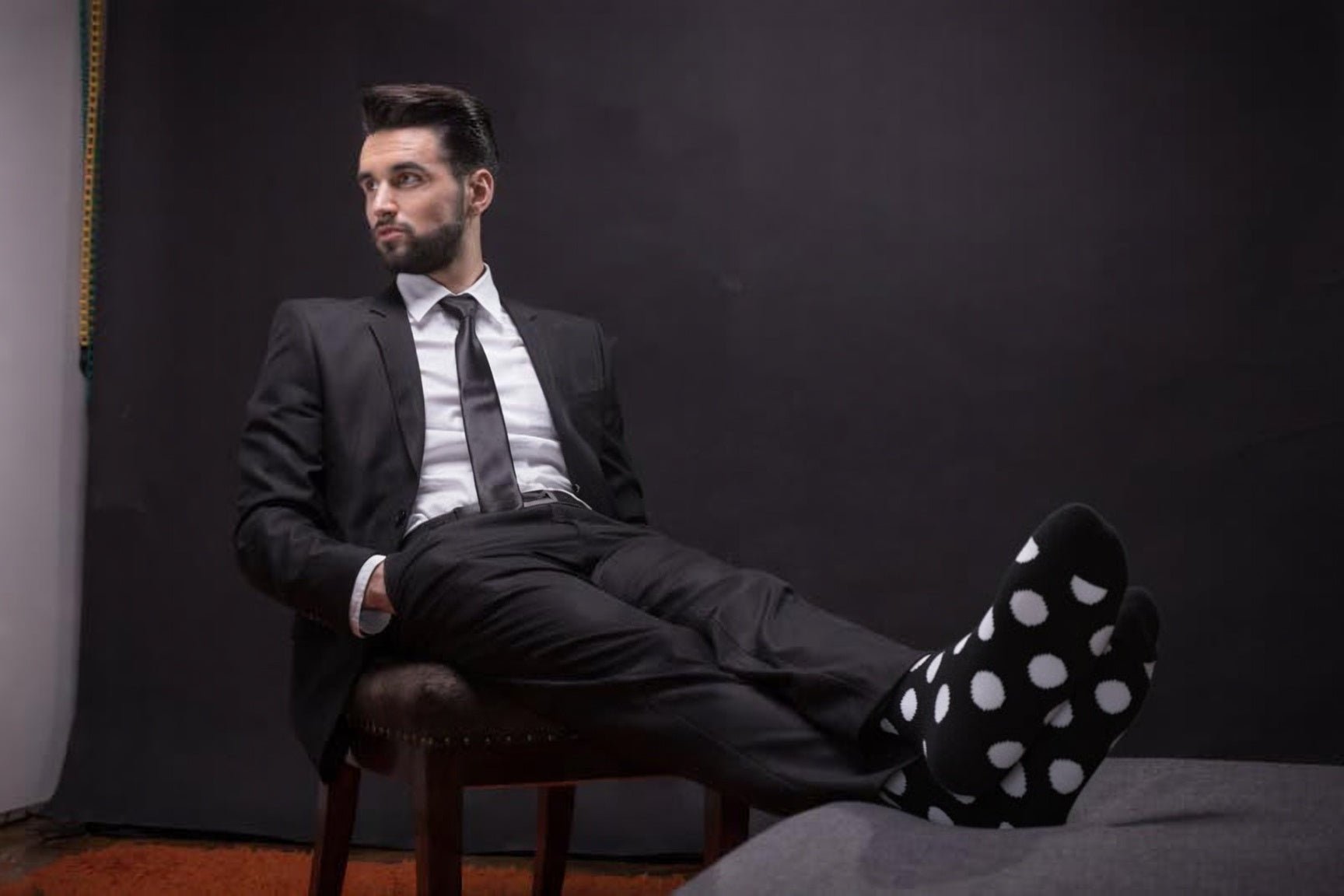 Vittorio Farina Men's Cotton Anklett Polka Dot Dress Socks - Black and Gray - 6