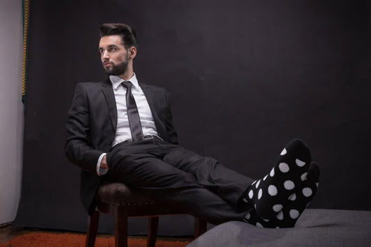 Vittorio Farina Men's Cotton Anklett Polka Dot Dress Socks - Black and Gray - 6