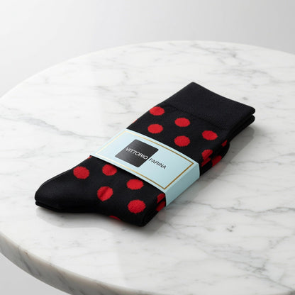 Vittorio Farina Men's Cotton Anklett Polka Dot Dress Socks - Black and Gray - 6