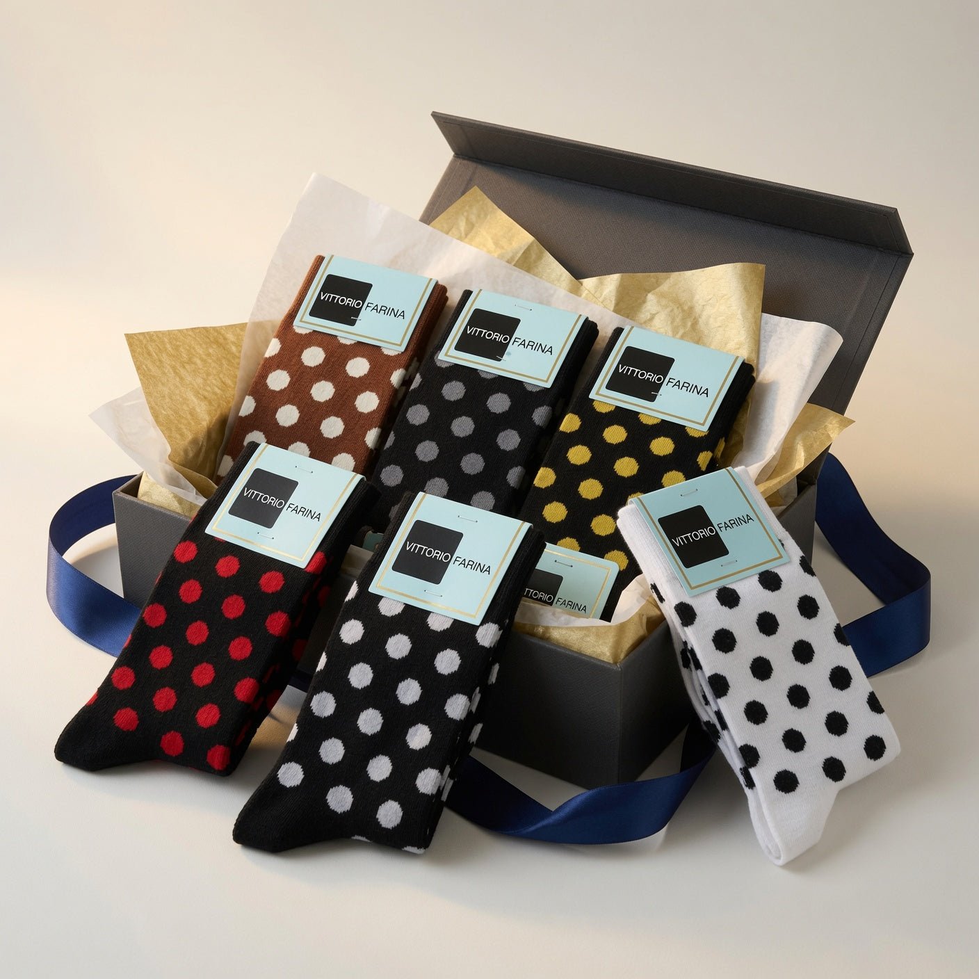 Vittorio Farina Men's Cotton Anklett Polka Dot Dress Socks - Tan and Cream - 6