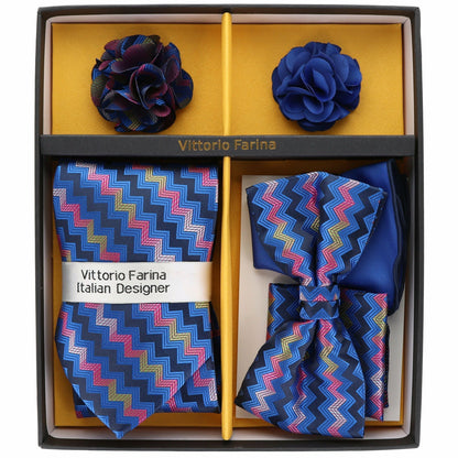 Vittorio Farina Men's Design Necktie, Bow Tie, Pocket Squares and Flower Lapel Pin in a Gift Box - Suits You Sir - GB - 116 - 