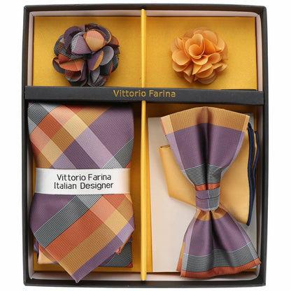 Vittorio Farina Men's Design Necktie, Bow Tie, Pocket Squares and Flower Lapel Pin in a Gift Box - Suits You Sir - GB - 116 - 