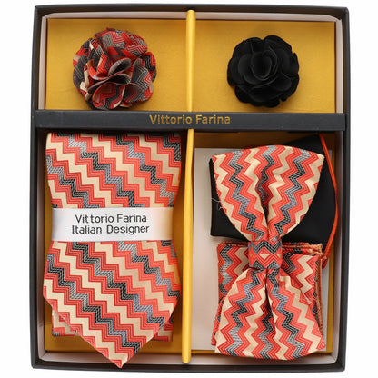Vittorio Farina Men's Design Necktie, Bow Tie, Pocket Squares and Flower Lapel Pin in a Gift Box - Suits You Sir - GB - 116 - 