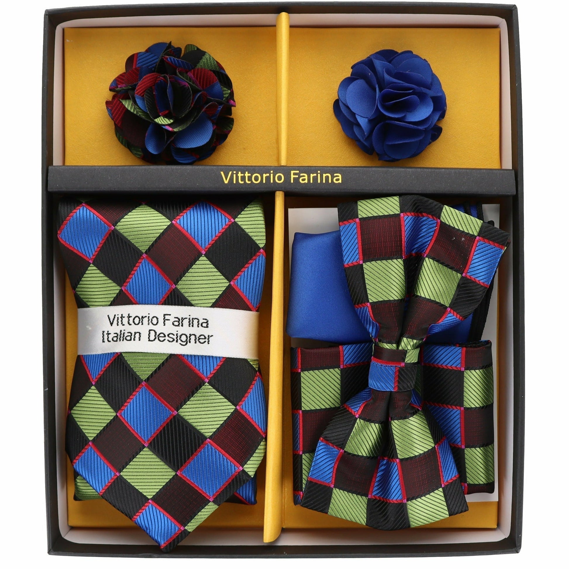 Vittorio Farina Men's Design Necktie, Bow Tie, Pocket Squares and Flower Lapel Pin in a Gift Box - Suits You Sir - GB - 116 - 