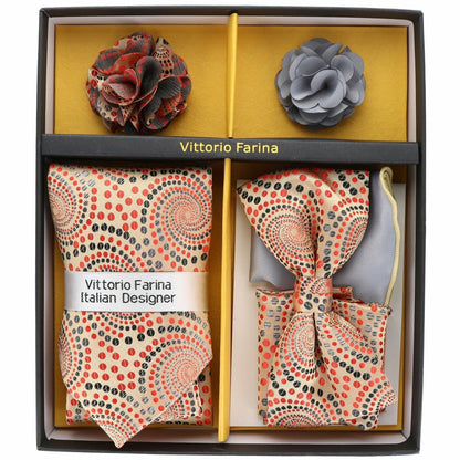 Vittorio Farina Men's Design Necktie, Bow Tie, Pocket Squares and Flower Lapel Pin in a Gift Box - Suits You Sir - GB - 116 - 
