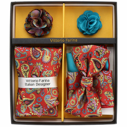 Vittorio Farina Men's Design Necktie, Bow Tie, Pocket Squares and Flower Lapel Pin in a Gift Box - Suits You Sir - GB - 116 - 