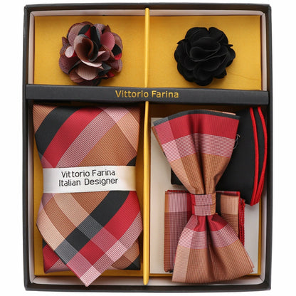 Vittorio Farina Men's Design Necktie, Bow Tie, Pocket Squares and Flower Lapel Pin in a Gift Box - Suits You Sir - GB - 116 - 